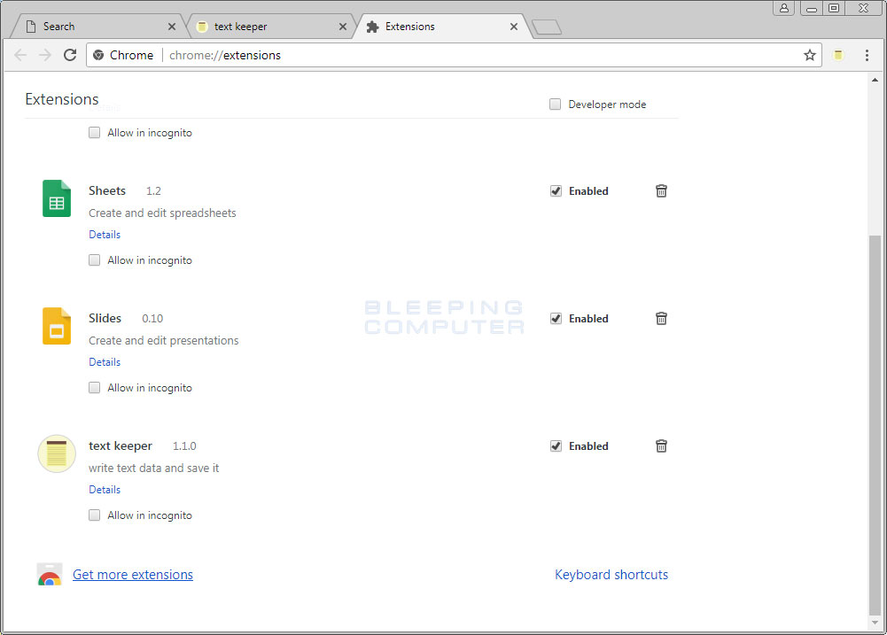 Remove the Text Keeper Chrome Extension