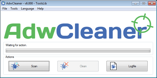 Màn hình bắt đầu AdwCleaner