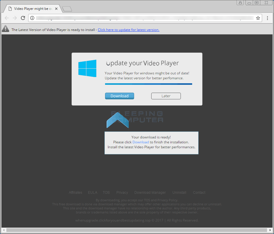 Remove the Update your Video Player Popup