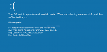 CRITICAL_PROCESS_DIED Tech Support Scam Screenshot
