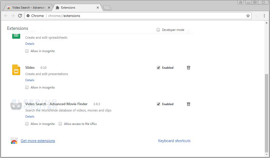 Remove the Video Search Advanced Movie Finder Chrome Extension