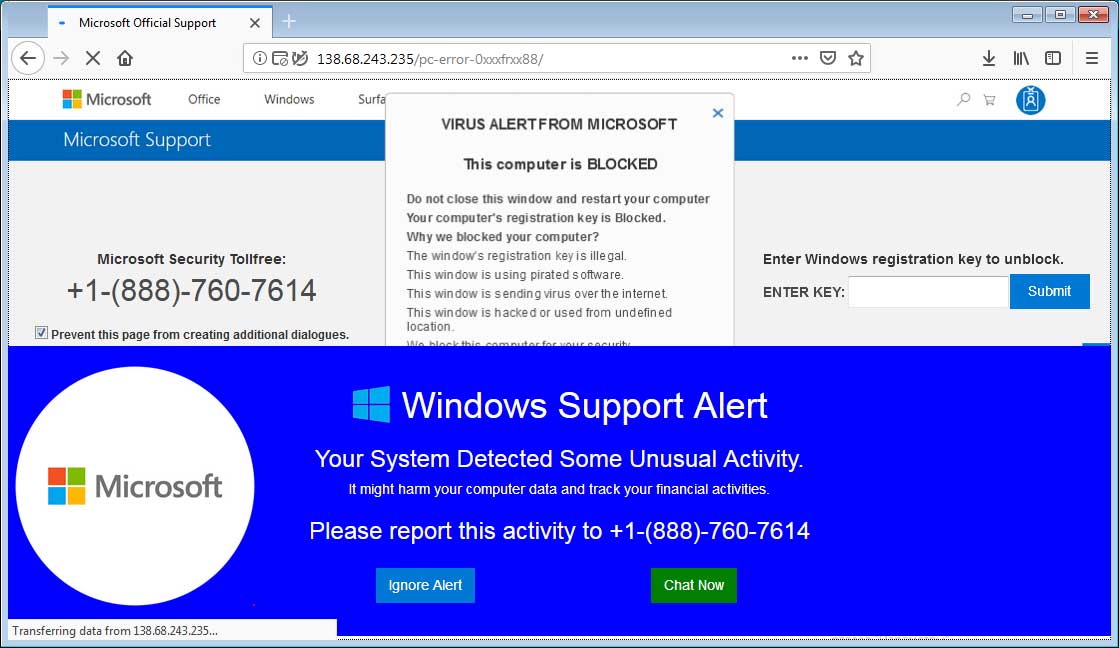 Virus Alert from Microsoft Tech Support Scam