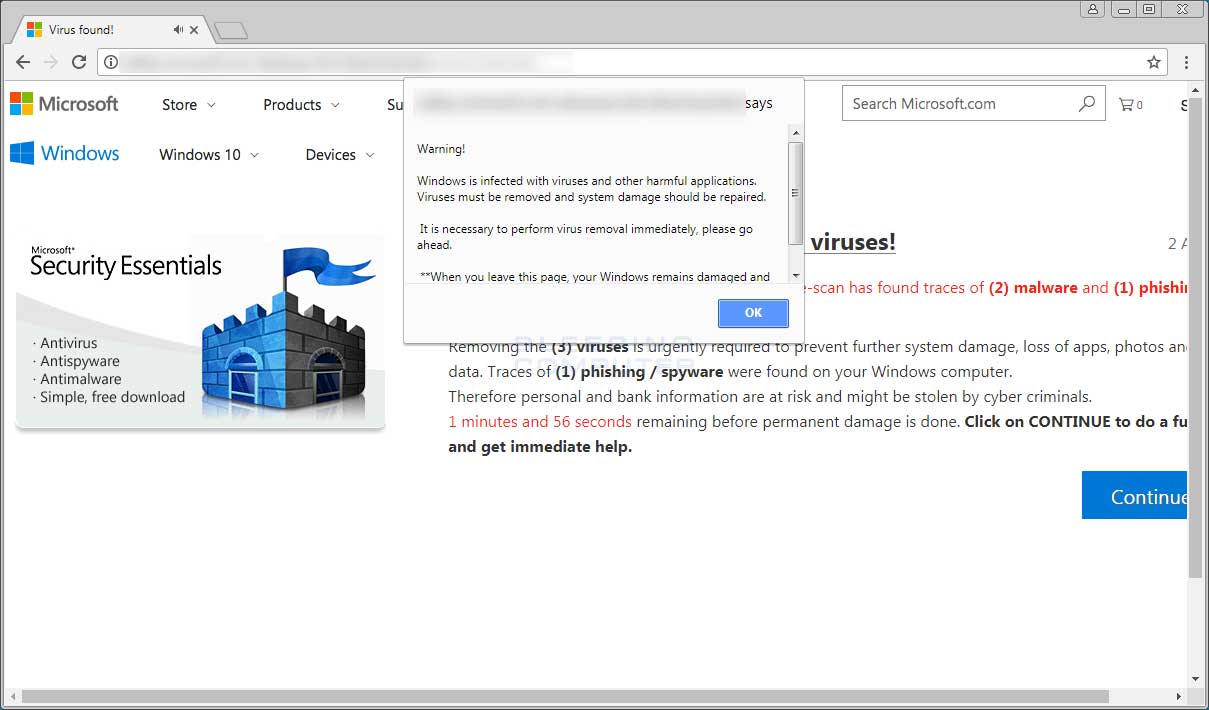 Fake Virus Found Alert Page
