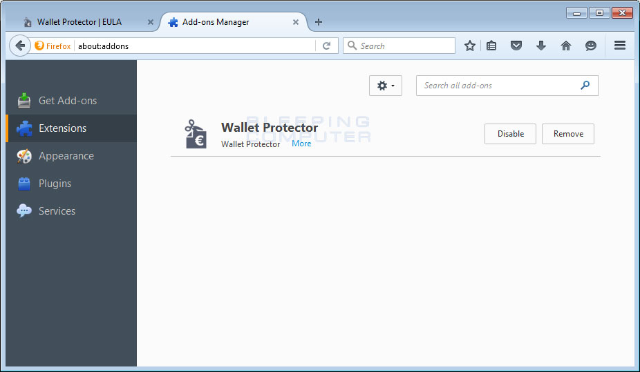 Remove the Wallet Protector Firefox Extension