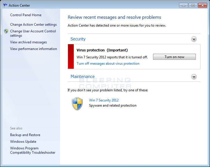 Fake Action Center Alert