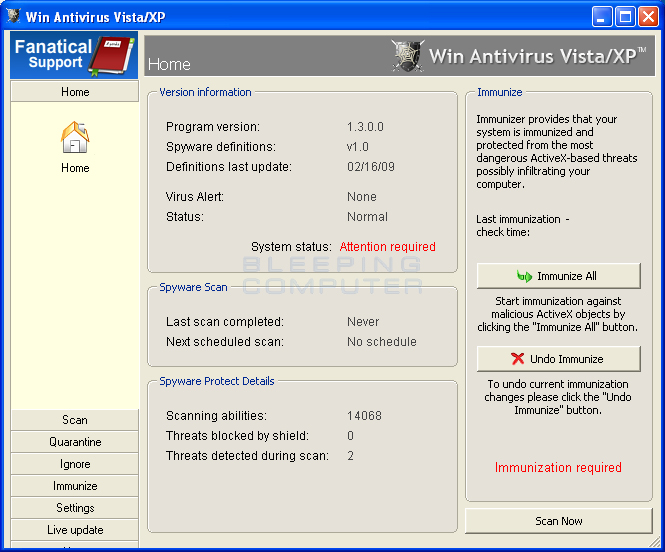 Win Antivirus Vista/XP Screen shot