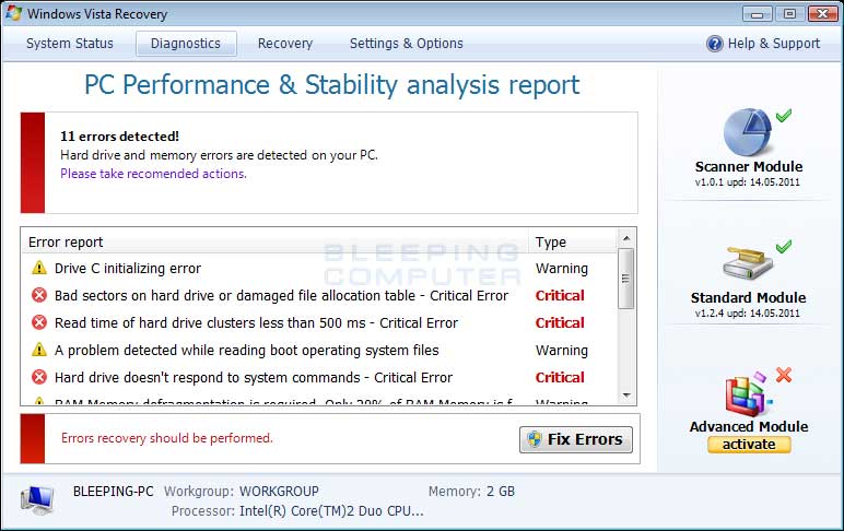 Usuwanie złośliwego oprogramowania do odzyskiwania systemu Windows Vista