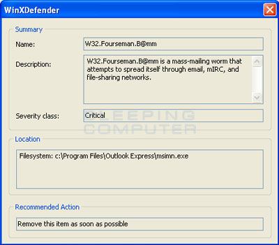 WinXDefender Screenshot WinXDefender False Positives #1
