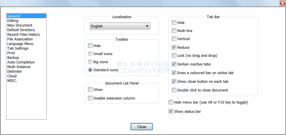 General Settings Page