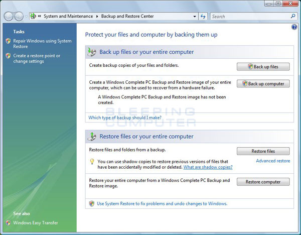 Windows Vista Business Restore