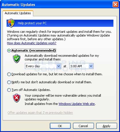 turn off automatic windows update xp