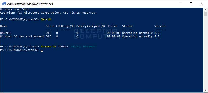 Lệnh đổi tên máy ảo PowerShell