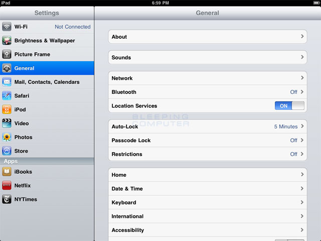 General Settings screen