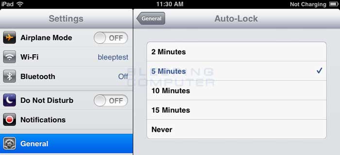 Auto-Lock time for the iPad