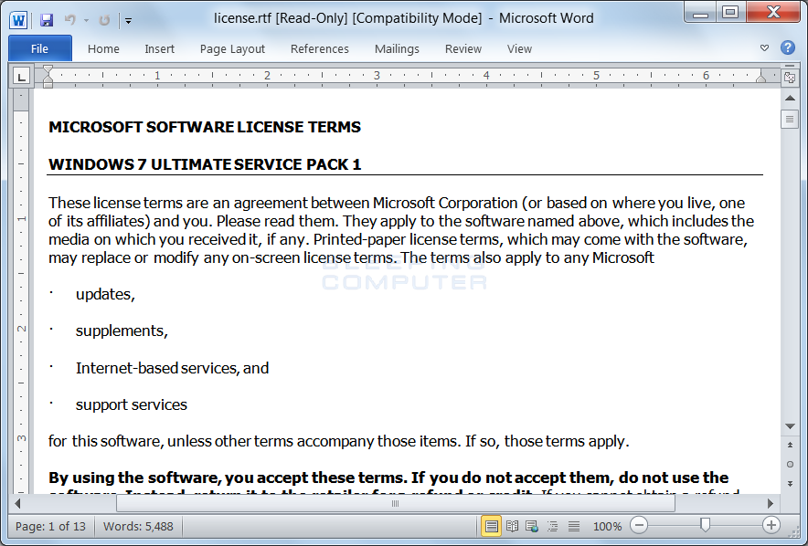 Windows 7 License Agreement