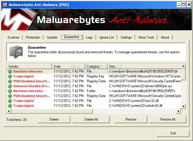avinstallera malwarebytes quit rootkit