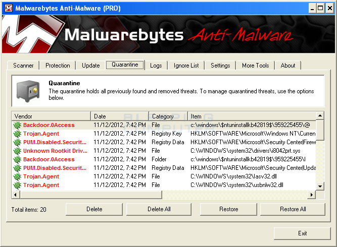 Malwarebytes beenden Rootkit deinstallieren