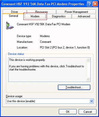 to disable dialing sounds and noise from a modem