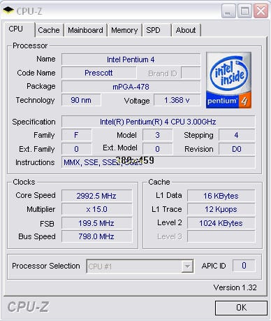 CPU-Z första skärmen
