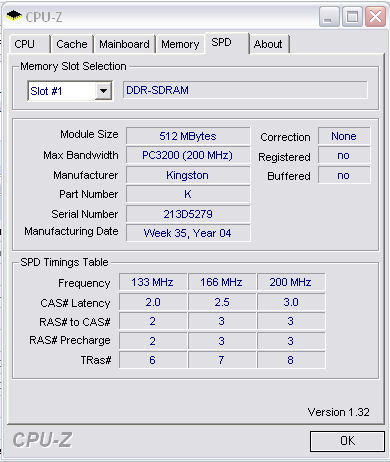 CPU-Z SPD képernyő