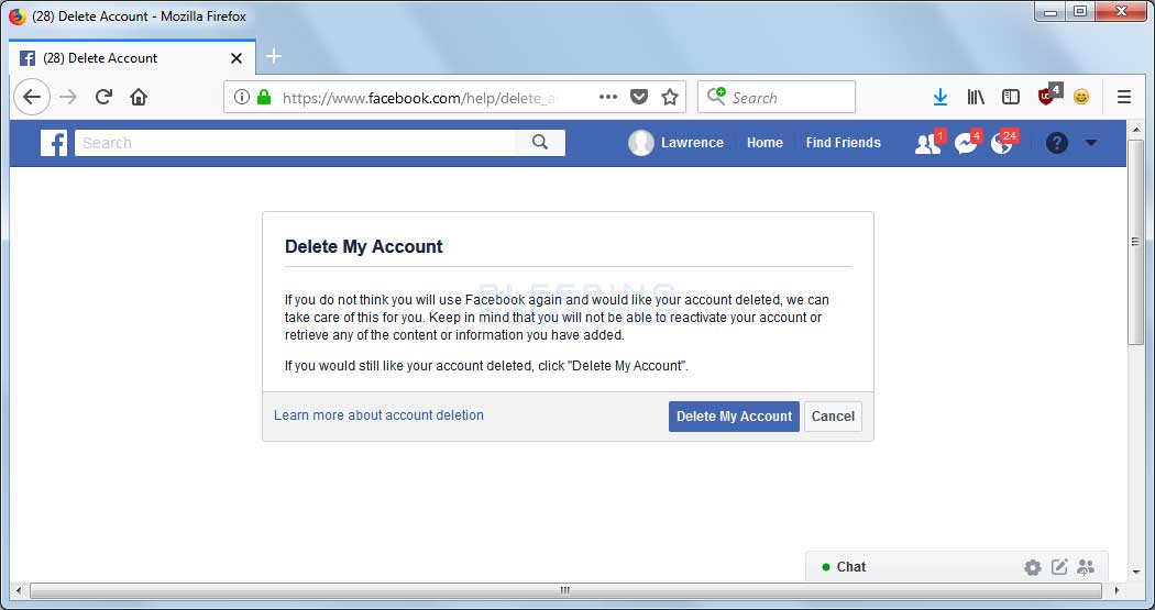 Delete Facebook Account Confirmation