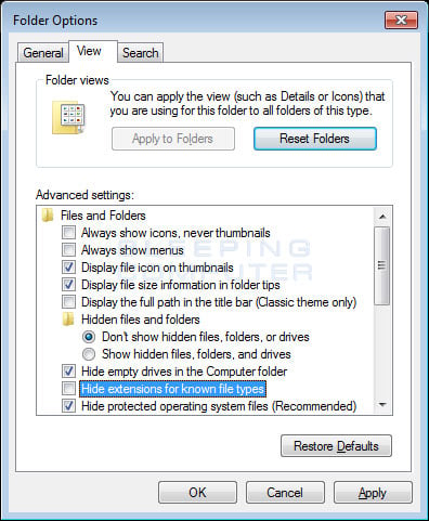 Show or Hide Files Name Extension in Windows 10