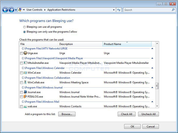 Application Restrictions