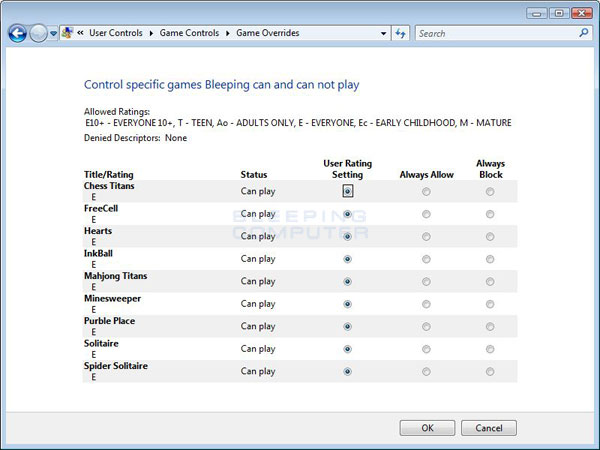 Game Overrides Screen