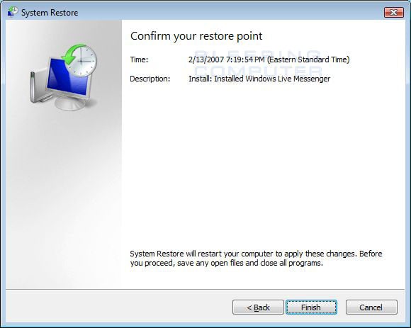 Disable System Restore Windows 7 Vista