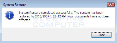 Your computer has been restore