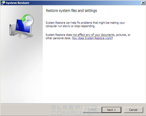 System Restore wizard