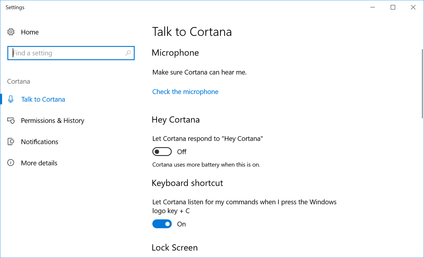 Hey Cortana Settings