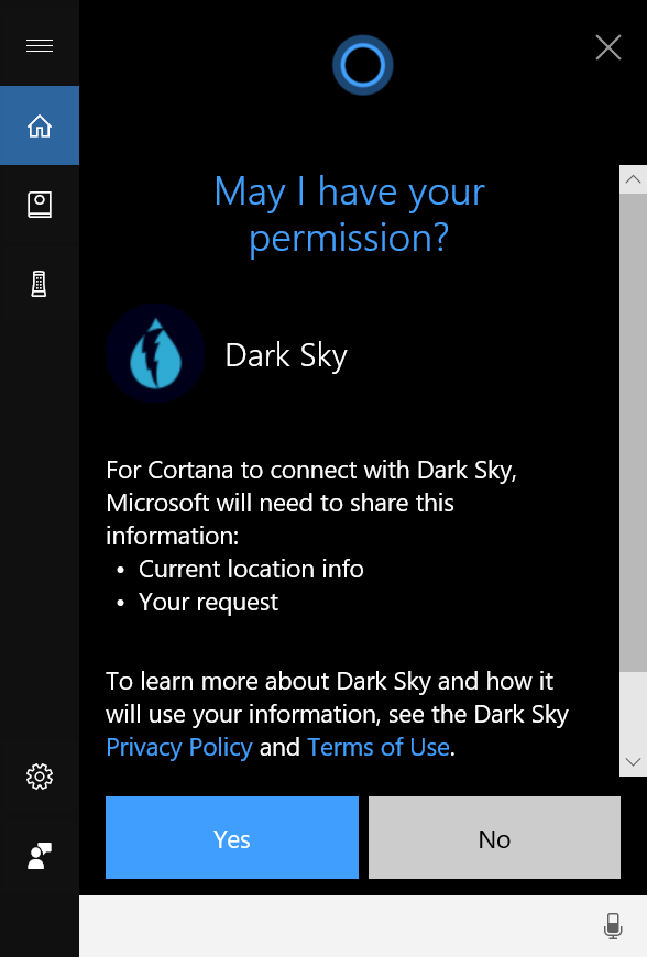 Cortana asking permission to install a skill