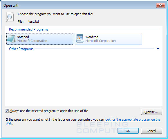 change file type default program windows 7
