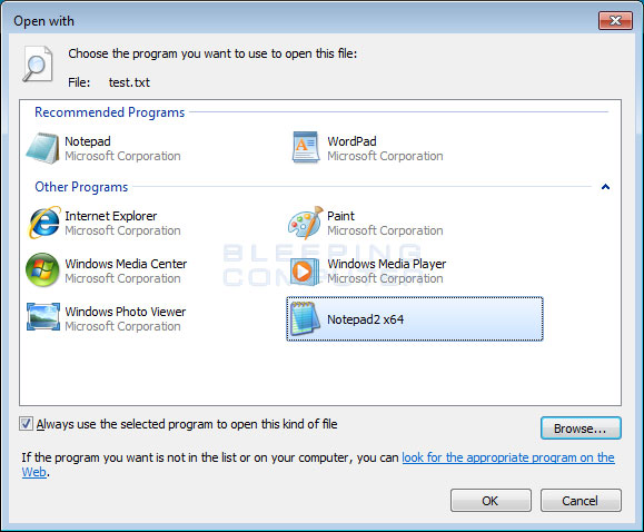 how to set default program to open file windows 7