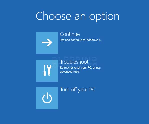 troubleshoot option missing from windows 8 advanced startup options