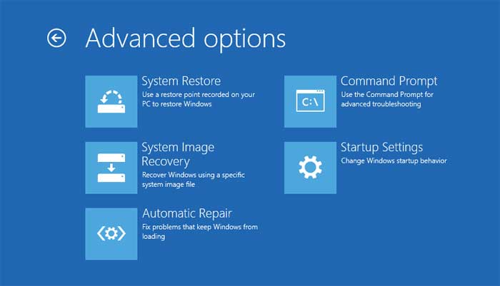 Advanced options menu