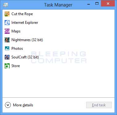 mai puțin detaliate Task Manager