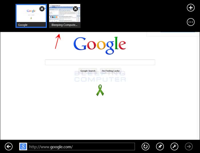 How to switch between in the Internet Explorer screen app