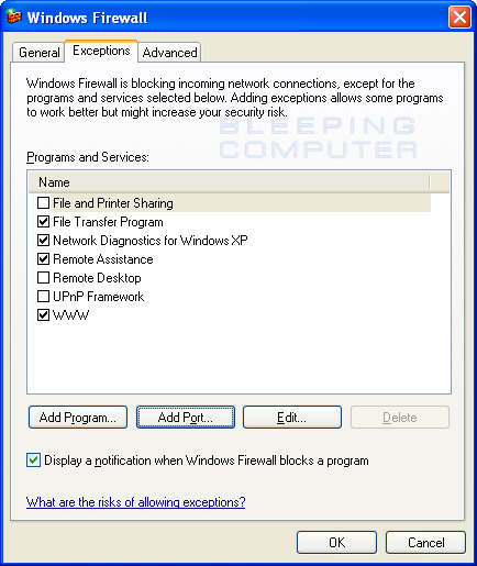 block Programs windows firewall software xp