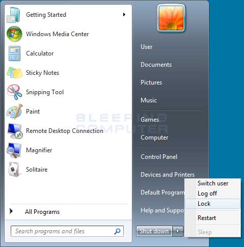 computer screen lock windows 7