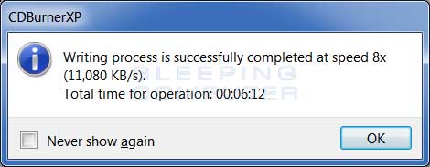 CDBurnerXP Finished Burning Image